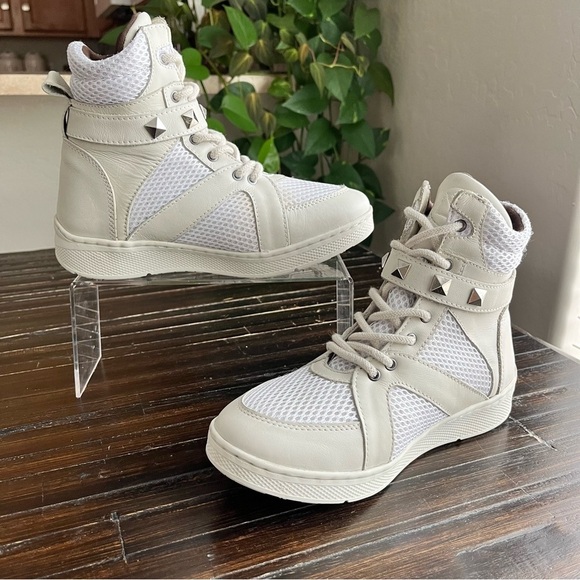 SANDRO MOSCOLINI Mesh Studded High Top Sneakers In Ivory - Picture 4 of 15